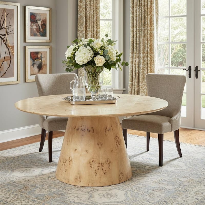 HomeRoots 48" Natural Wood Pedestal Base Round Top Dining Table - 48.00 in. x 30.00 in. x 48.00 in. - Natural - 48.00 in. x 30.00 in.  x 48.00 in.