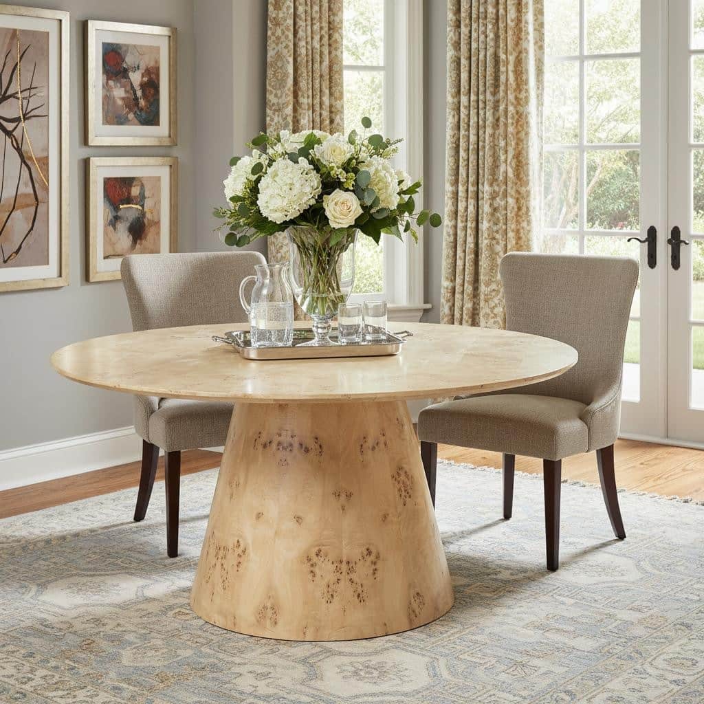 HomeRoots 48" Natural Wood Pedestal Base Round Top Dining Table - 48.00 in. x 30.00 in. x 48.00 in.