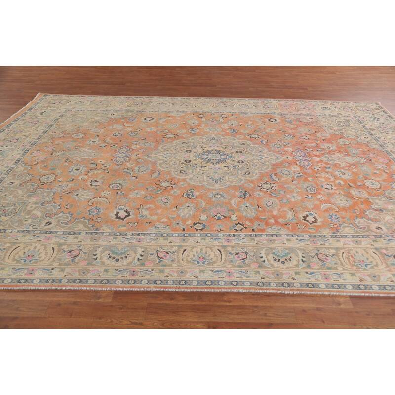 Hand Knotted Oriental 100% Wool Carpet Traditional Floral Oranges & Rust Mashad Area Rug - 11' 2'' X 8' 1''
