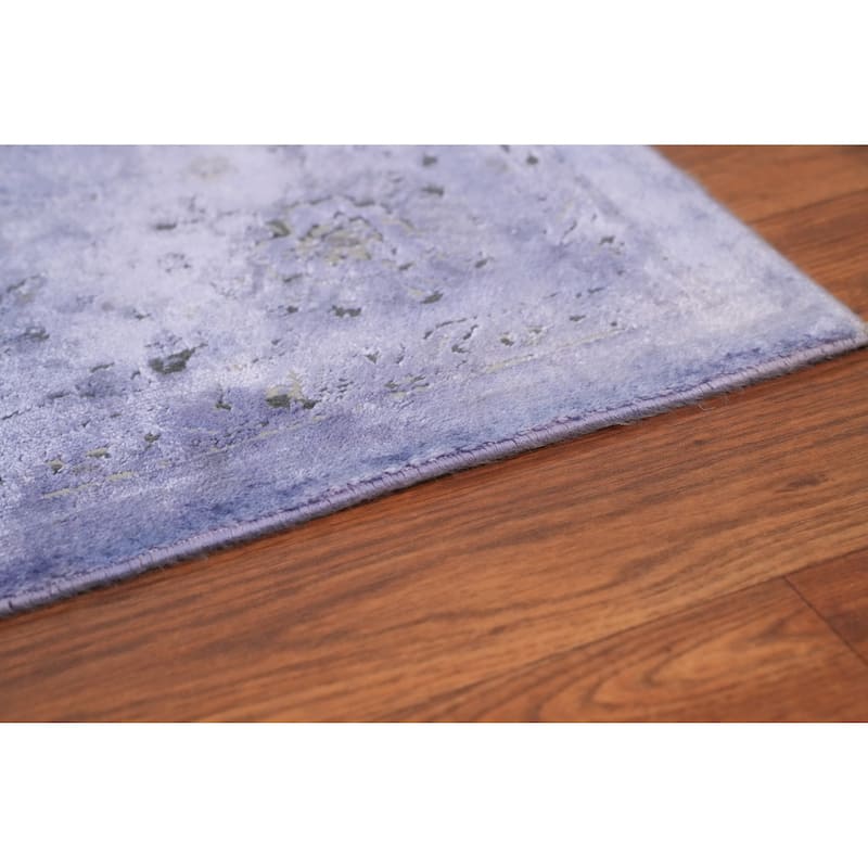 Machine Made Oriental Polyester Carpet Traditional Floral Purples Tabriz Area Rug - 7' 5'' X 5' 2''