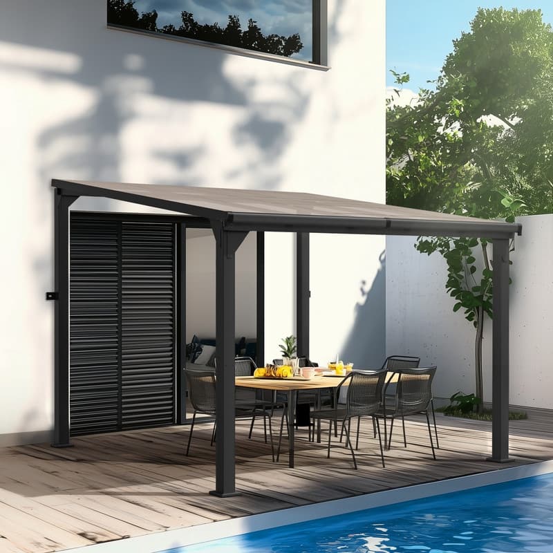 Hardtop Outdoor Gazebo Pergola Aluminum Framed with Sloping Pitched Roof for Garden, Patio, Backyard