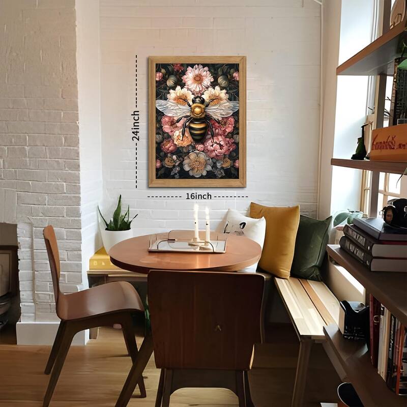 Framed Vintage 3D Textured Wall Art - Dark College Bee Flowers