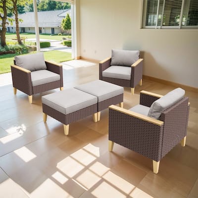 Gymojoy PE Wicker Chair with Ottoman Footrest