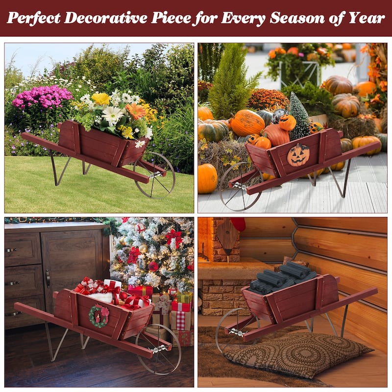 Costway Wooden Wagon Planter Decorative Indoor/Outdoor Rustic Flower - See Details