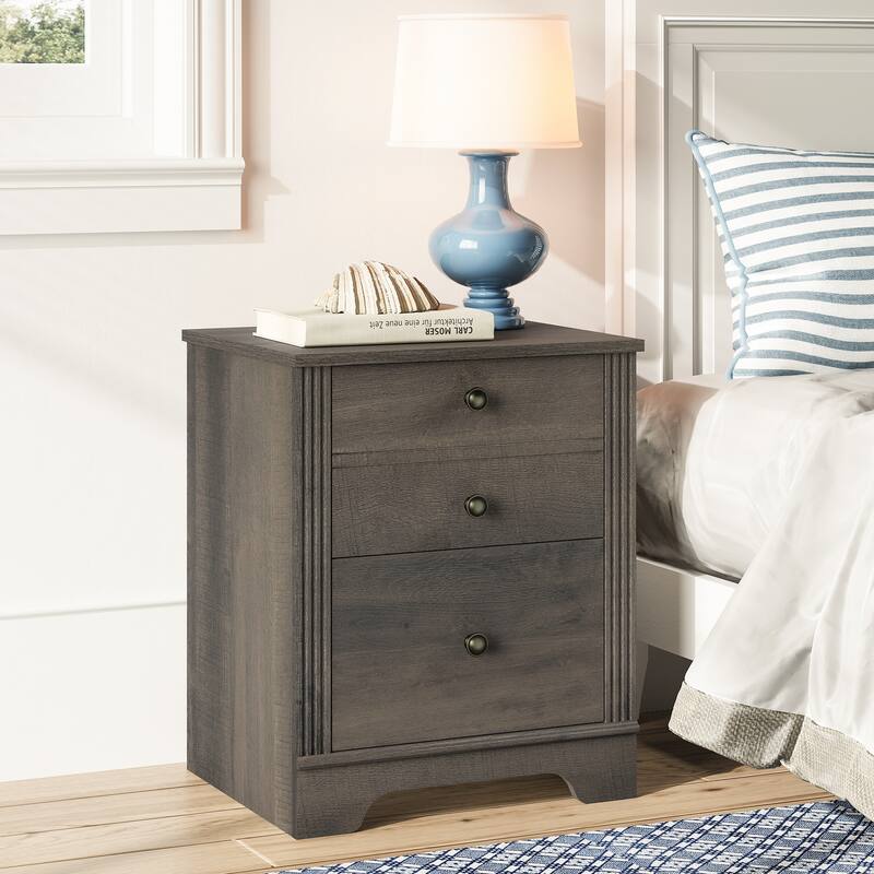 Bedroom Nightstand with Charging Station, Bedside Table with 2 Drawers - Grayish Brown-1 Pack - 2-drawer
