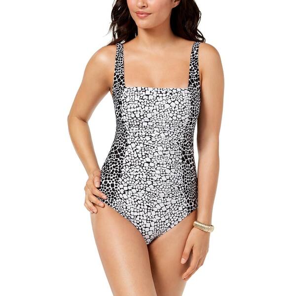 Shop Calvin Klein Womens Printed Pleated One Piece Swimsuit 8