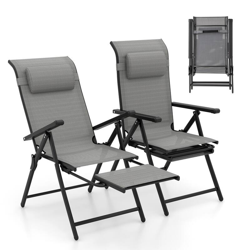 Gymax Folding Patio Chairs Set of 4 Lounge Chairs w/ 10-Level