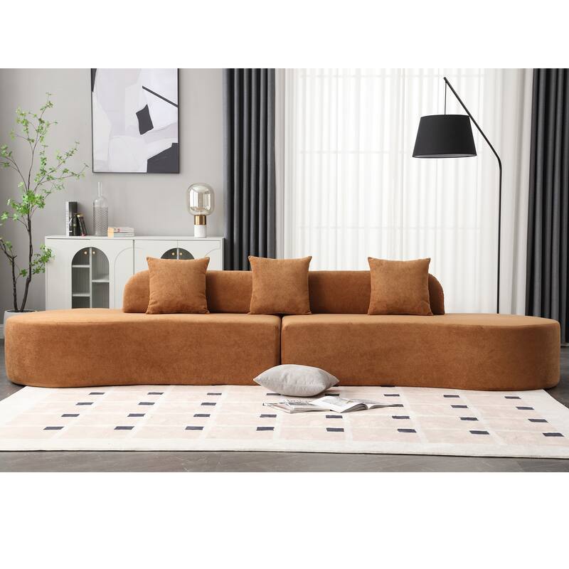 Modern Curved Modular Sectional Sofa, Terrycloth 4 Seater Cloud Boneless Couch, Upholstered Round Couch with 3 Pillows