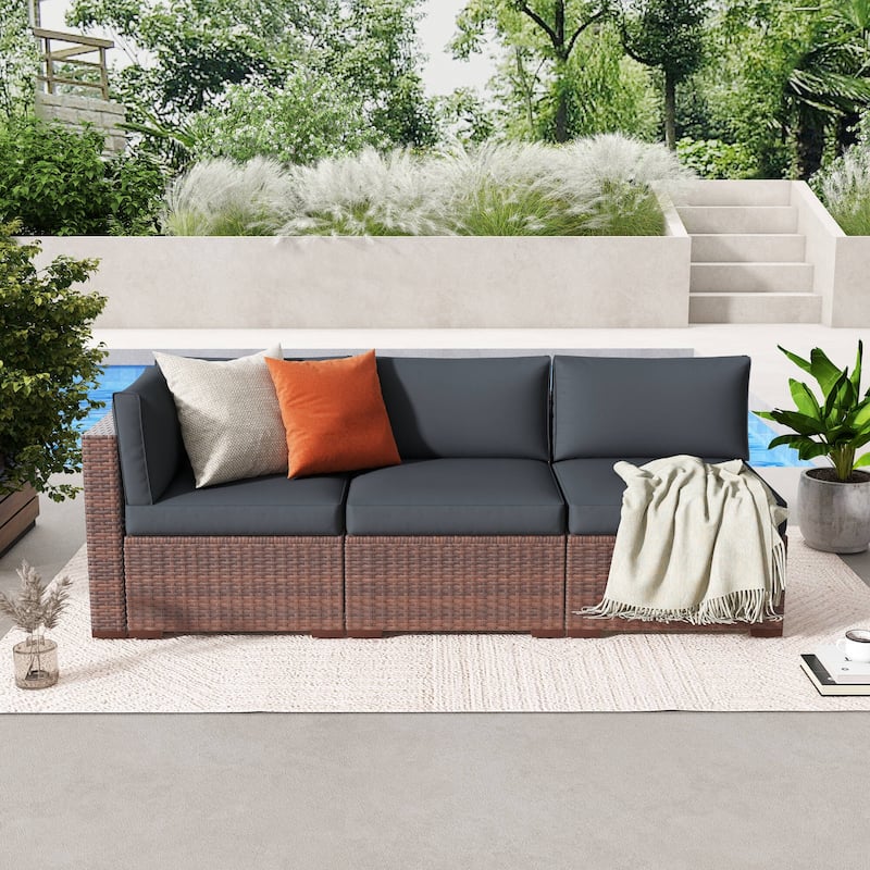 Outdoor 3 pcs Wicker Sectional Corner Sofa and Armless Sofa - Brown/Grey