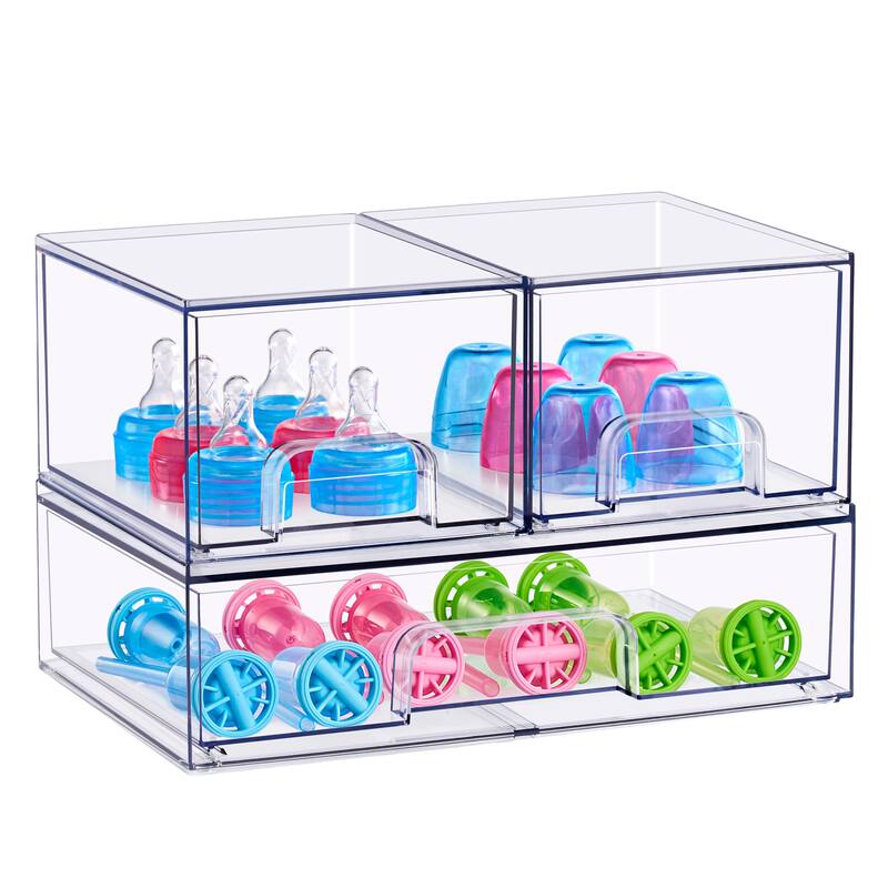 Sorbus Stackable Acrylic Storage Drawers, Clear Plastic Organizer Bins for Countertop Organization - 4 Small 2 Wide - 2 Small 1 Wide