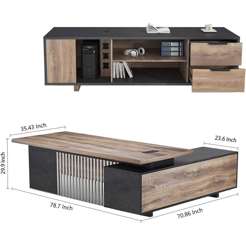 WESOME Large L-Shaped Executive Desk with Drawers Cabinet Cable Management