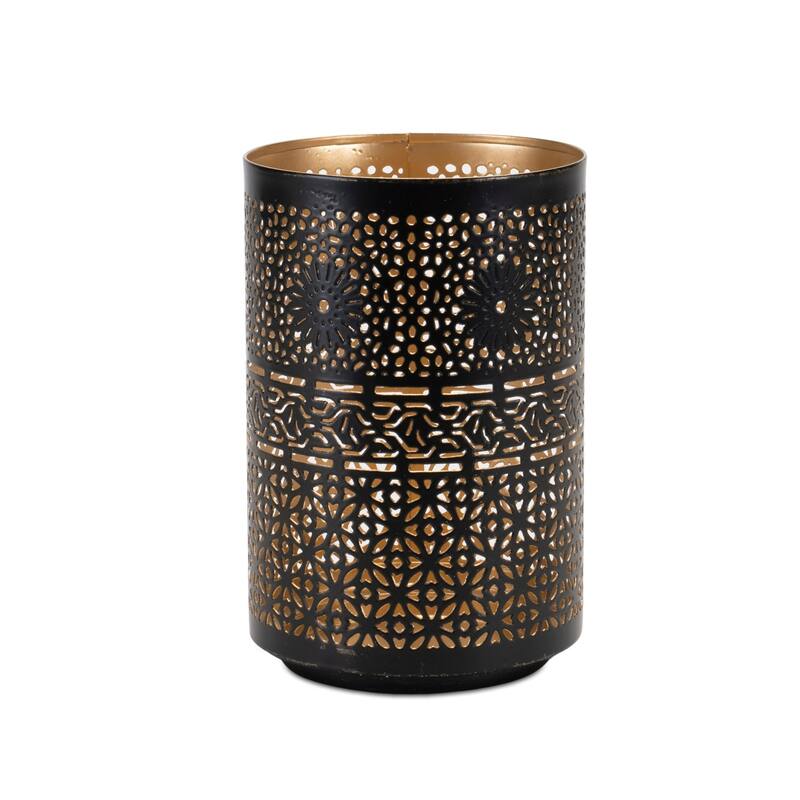 Mandala Punched Pillar Candle Holders - 8.25" - Set of 2