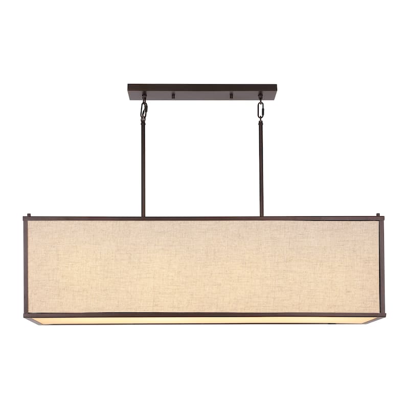 Crosby 42" 4-Light Minimalist Industrial Rectangular Linen Iron Linear LED Pendant, Oil Rubbed Bronze/Beige by JONATHAN Y