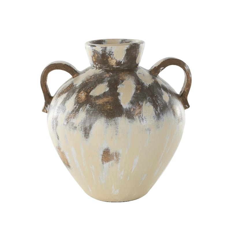 Ceramic Antique Style Pot Decorative Vase with Arched Handles - Cream - Roche River Decor