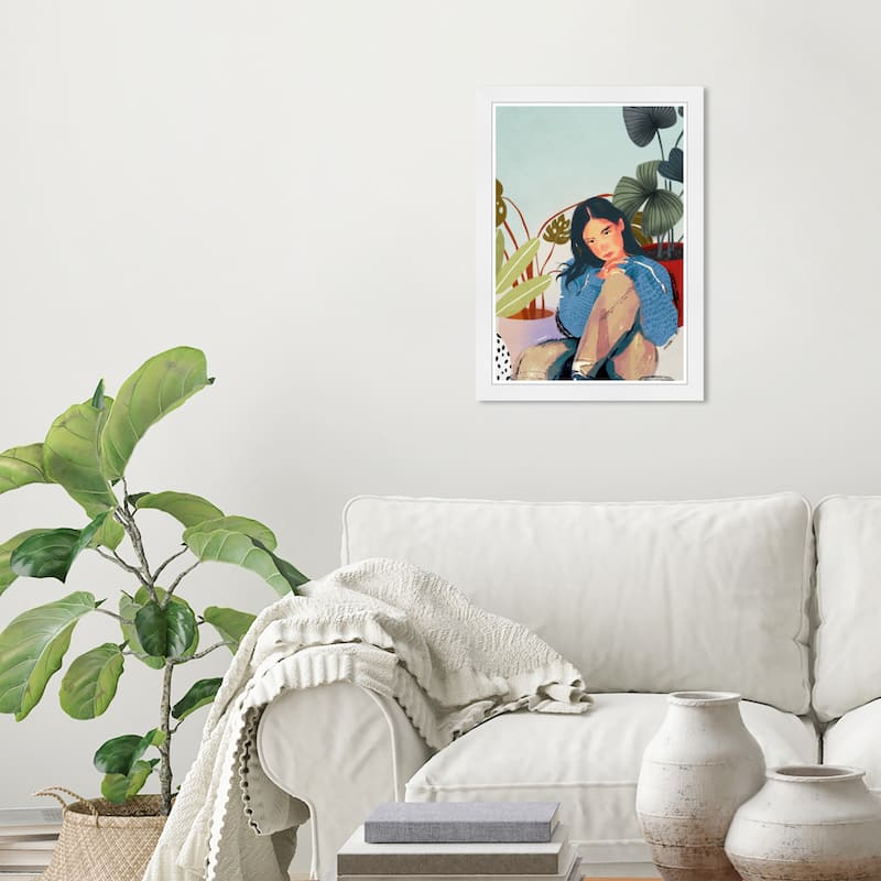 Wynwood Studio Prints Floral and Botanical Gentle Loung Plants Blue and Modern & Contemporary Wall Art Canvas Print - White