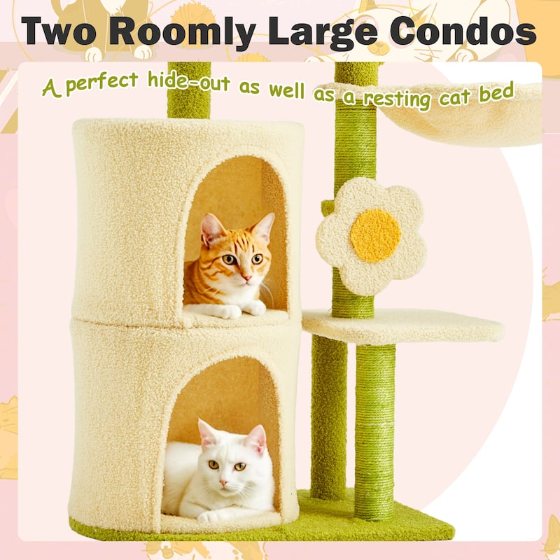 Flower Cat Tree Tower, Multi-Level Furniture with Scratching Post, House, and Bed for Small to Medium Cats
