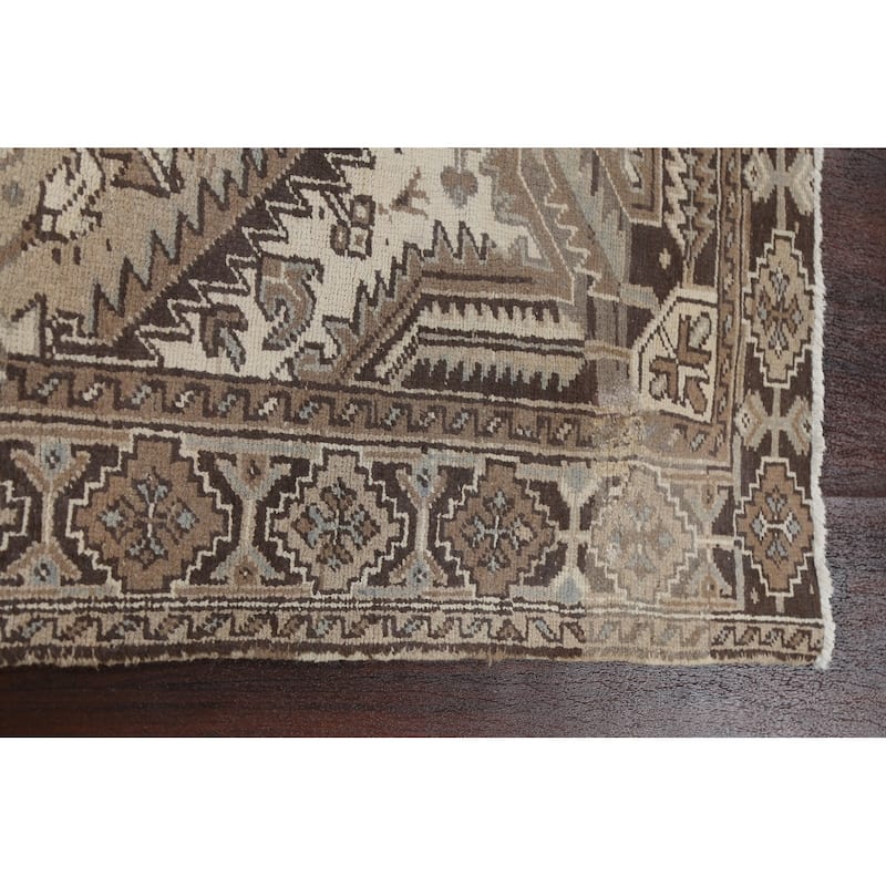Vintage Geometric Distressed Heriz Persian Area Rug Wool Hand-knotted - 7'0" x 9'2"