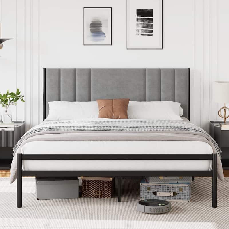 Bed Frame with Velvet Headboard