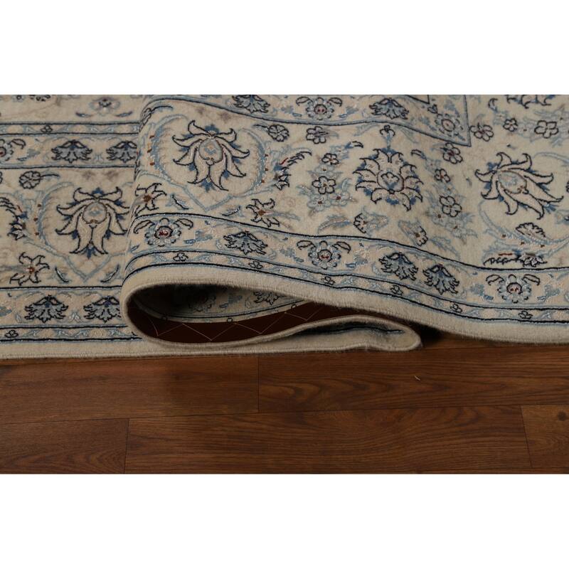 Wool & Silk Vegetable Dye Floral Nain Persian Area Rug Handmade Carpet - 8'2"x 10'9"