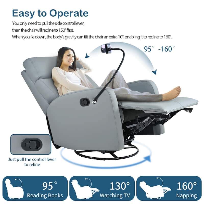 GDFStudio - PU Swivel Rocker Recliner with 360° Motion & Manual Control