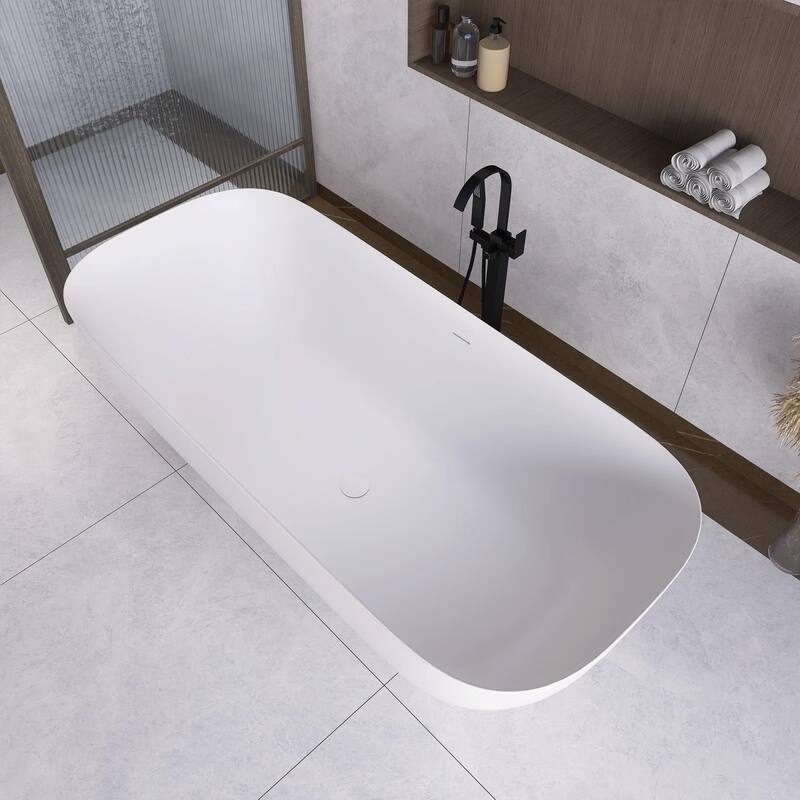 Stone Resin Freestanding Soaking Bathtub with Overflow in Matte White