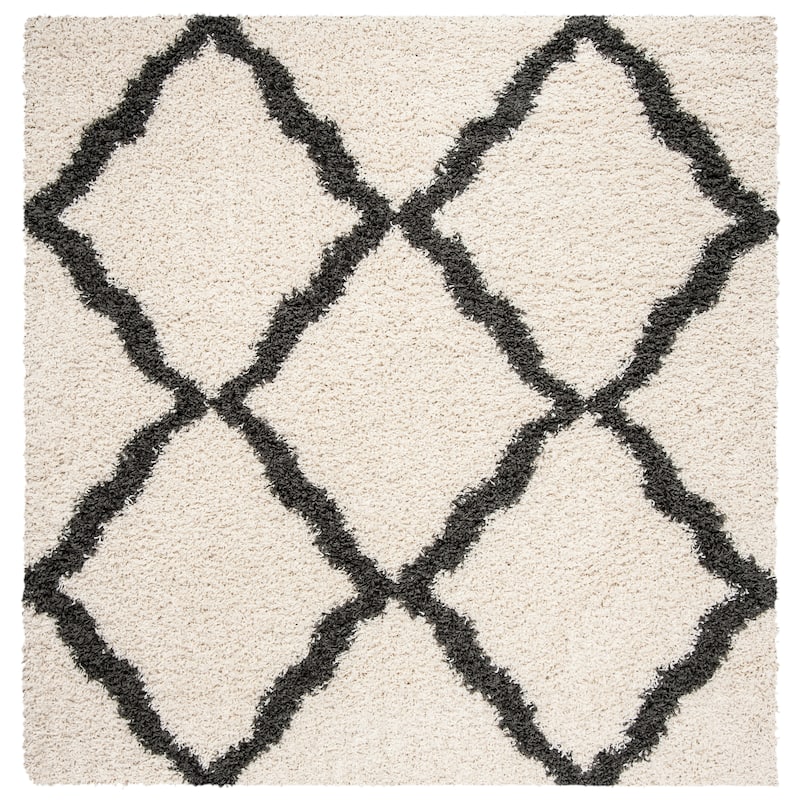 SAFAVIEH Dallas Shag Hacer Trellis 1.5-inch Thick Rug - 6'  x  6' - Ivory/Dark Grey - Runner/Square