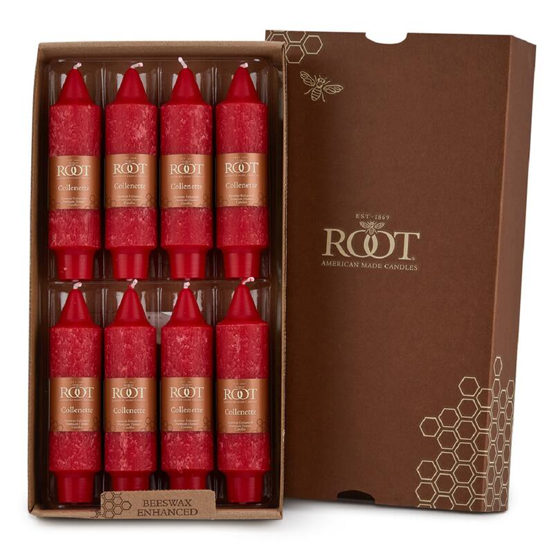 Root Unscented 5 In. Timberline™ Collenette Taper Candles box of 8 - 5 X 1-1/4 - Red