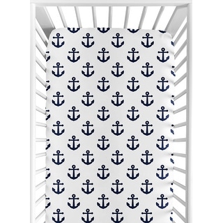 Navy Blue White Anchors Boy Girl Fitted Crib Sheet - Nautical Theme Ocean Sailboat Marine Sailor Anchor Unisex Gender Neutral