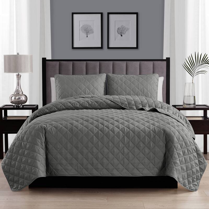 Modern Ultra Soft Microfiber Traditional Diamond Quilting Coverlet Quilt Set