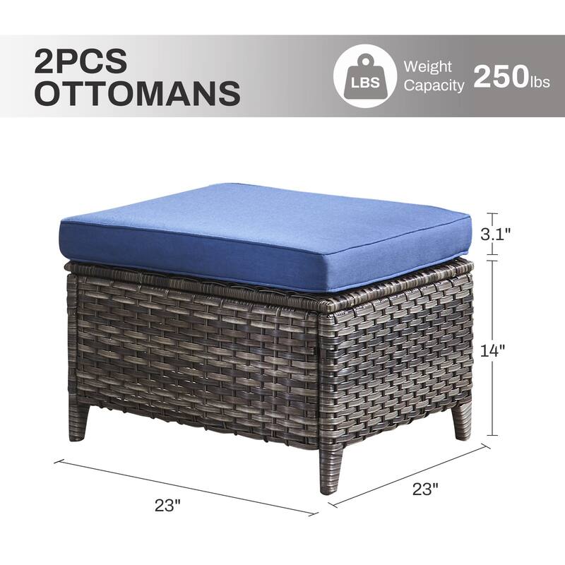 Gymojoy Outdoor Wicker Ottomans, Durable & Weather-Resistant with Olefin Cushions