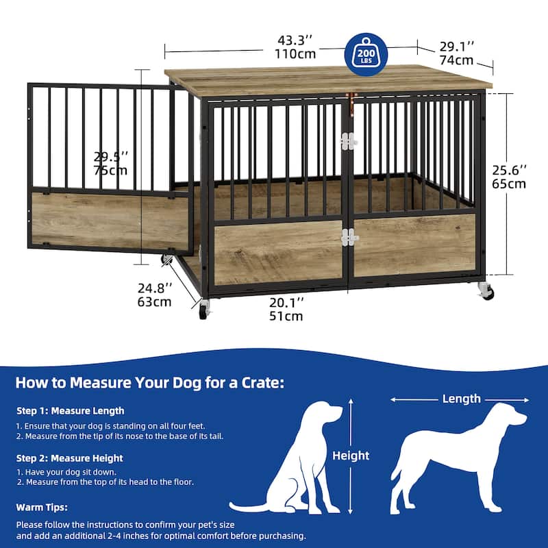 Moasis 38"/43" Dog Crate Furniture with Wheels & Double-Doors