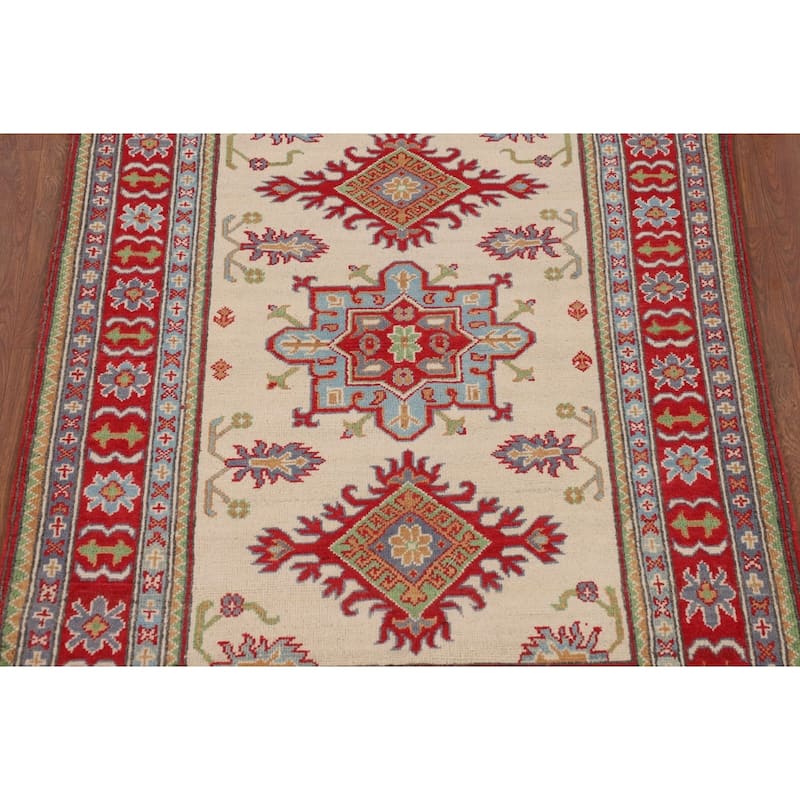 Kazak Foyer Rug Handmade Traditional Beige Wool Carpet - 3'7" x 4'8"