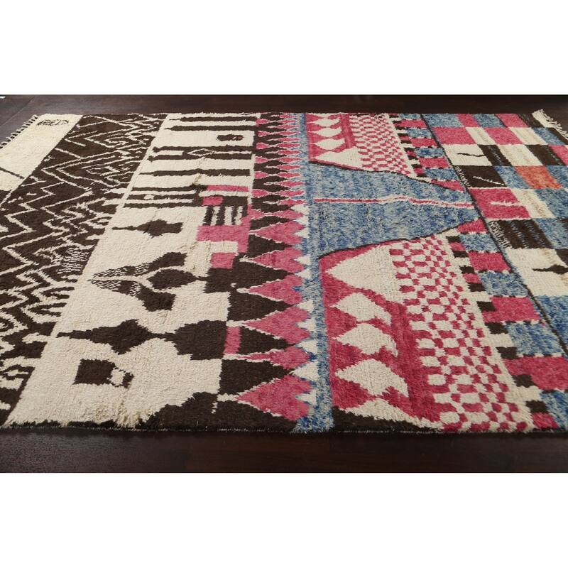 Tribal Geometric Oriental Moroccan Wool Area Rug Hand-knotted Carpet - 9'0" x 13'0"