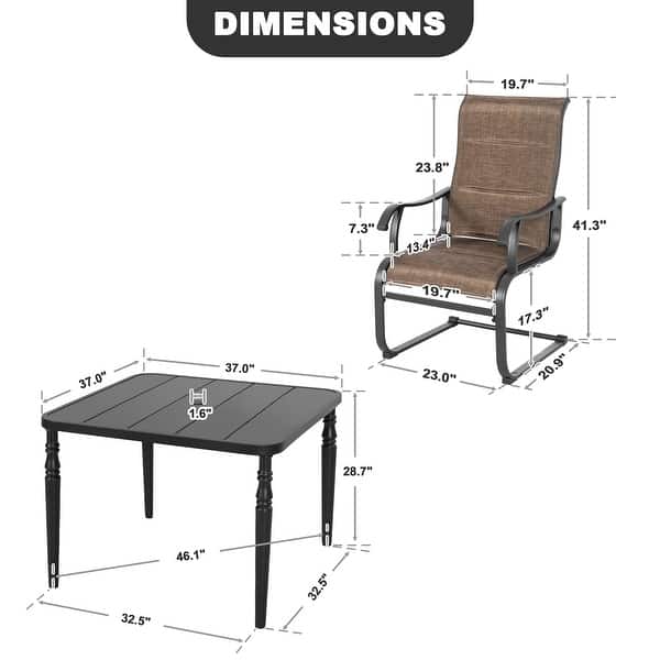 dimension image slide 1 of 3, Nuu Garden 5-Piece Patio Outdoor Textilene and Metal Dining Set with Umbrella Hole
