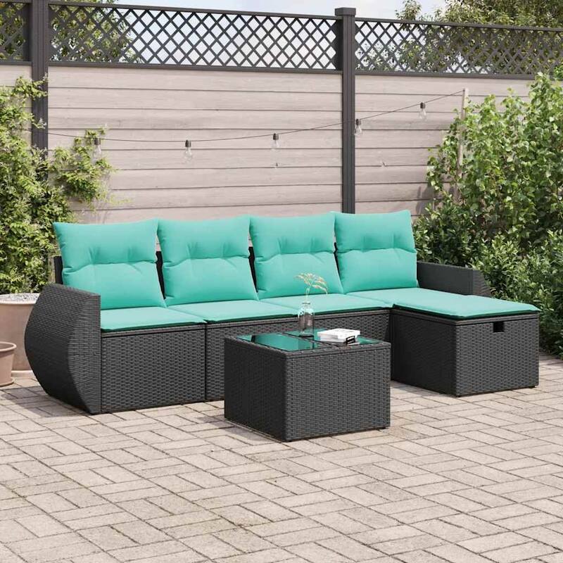 vidaXL Patio Sofa Set with Cushions Outdoor Conversation Furniture Poly Rattan - 21.7" x 24.4" x 27.2" - Black with storage