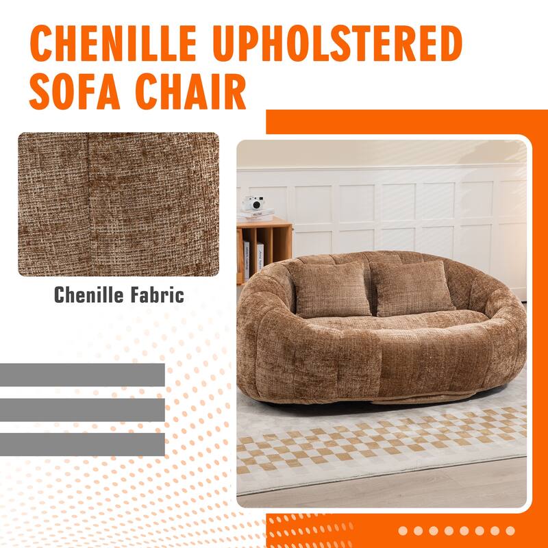 HOMEFUN Chenille Upholstered Durable Comfort Lounger High Back Bean Bag Loveseat Sofa
