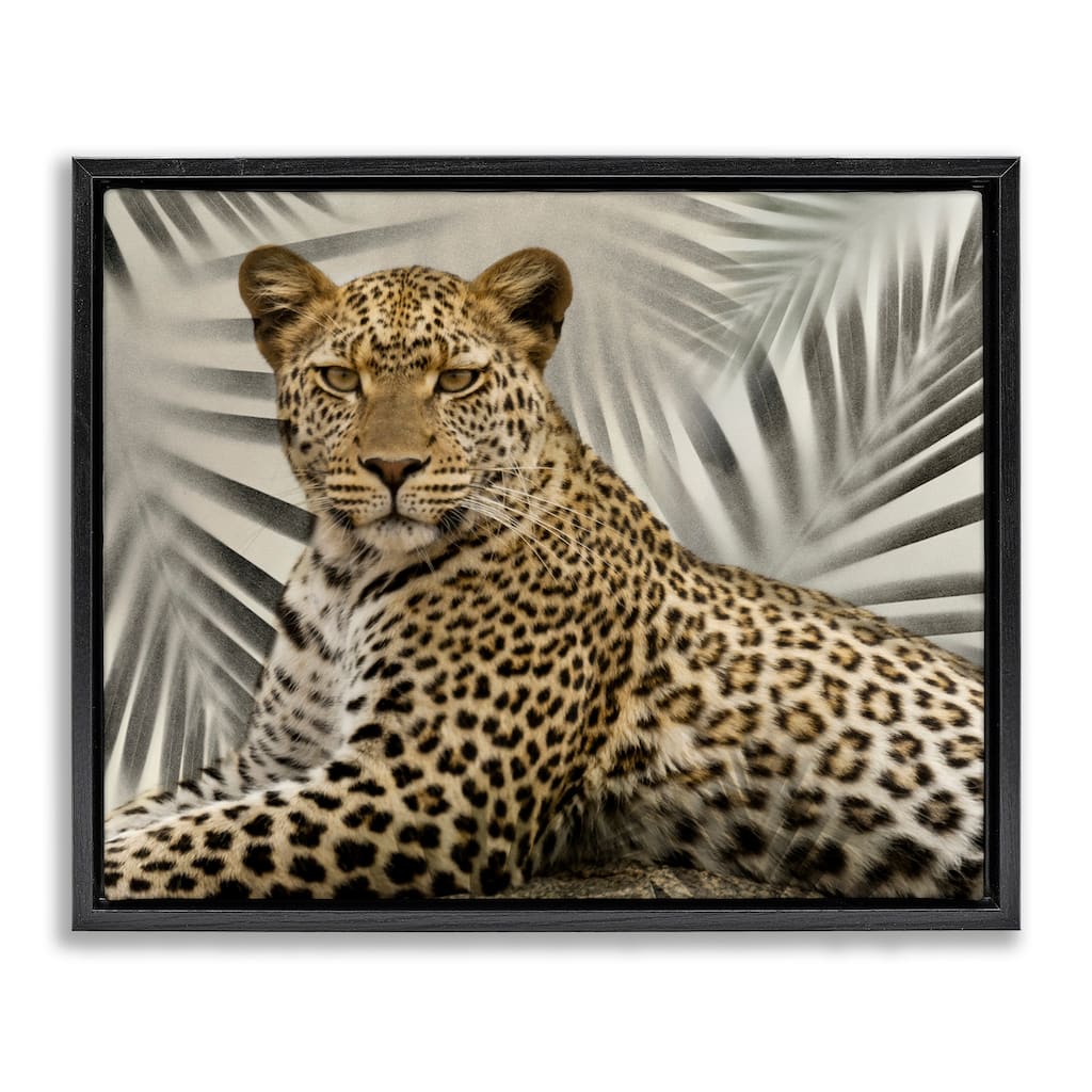 Stupell Leopard with Palm Fronds Framed Floater Canvas Wall Art Design by Danita Delimont