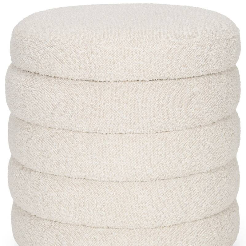 HomeRoots 19" Cream Boucle Round Storage Ottoman