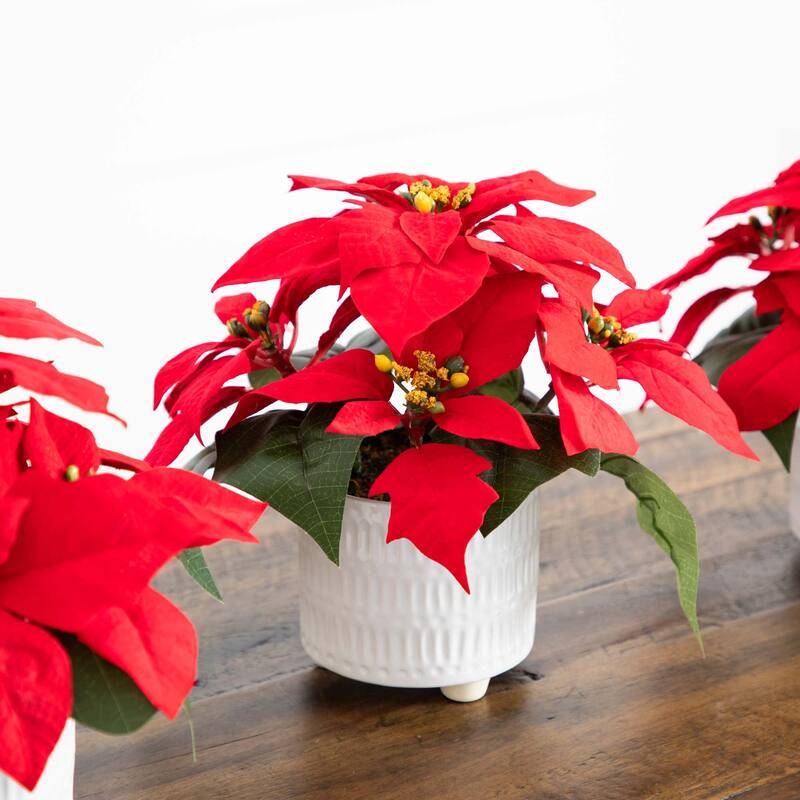 Poinsettia Christmas Artificial Floral Arrangements - 9" - Set of 3