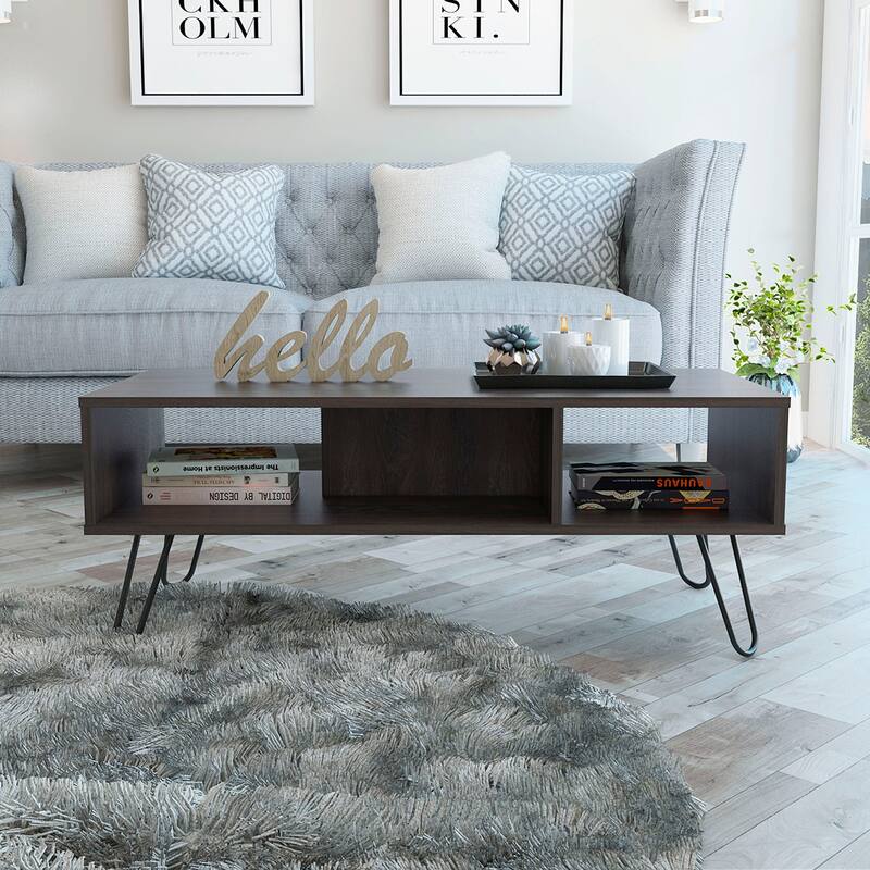 TUHOME Vassel Hairpin Leg Coffee Table with Open Shelves