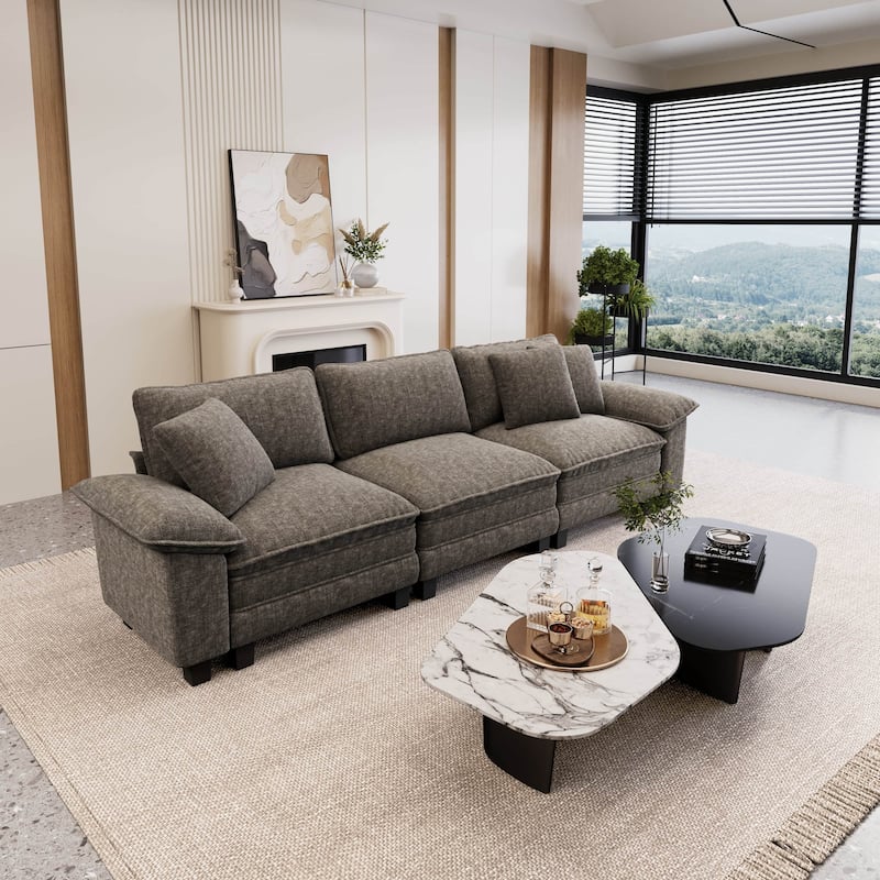 MAISON ARTS Cloud Modular Sofa, Deep Seat Chenille or Corduroy Couch with Removable Arms, 1–4 Seater - Smoky Grey ( 3 Piece ) - Symmetrical