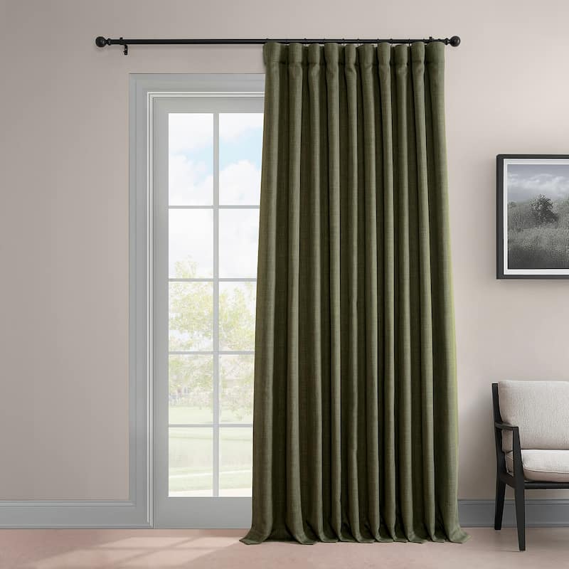 Exclusive Fabrics Faux Linen Extra Wide Room Darkening Curtains (1 Panel) - 100 X 108 - Khaki Green