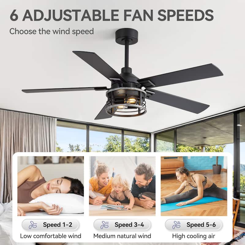 52-inch Reversible 5-Blade Caged Ceiling Fan with Light and Remote
