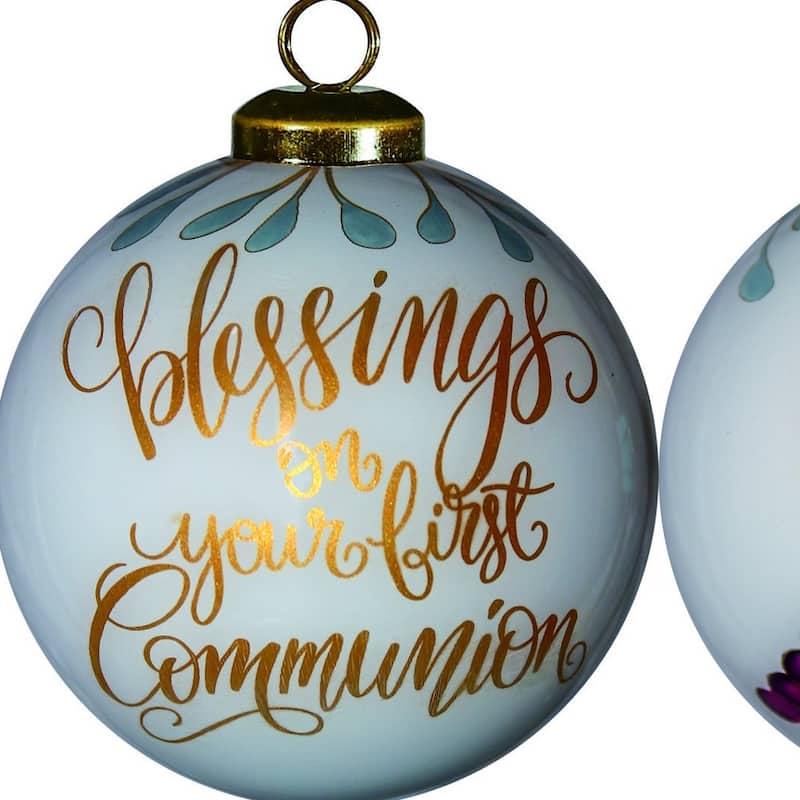 Gold First Communion Hand Painted Mouth Blown Glass Ornament - 3" x 3" x 3"