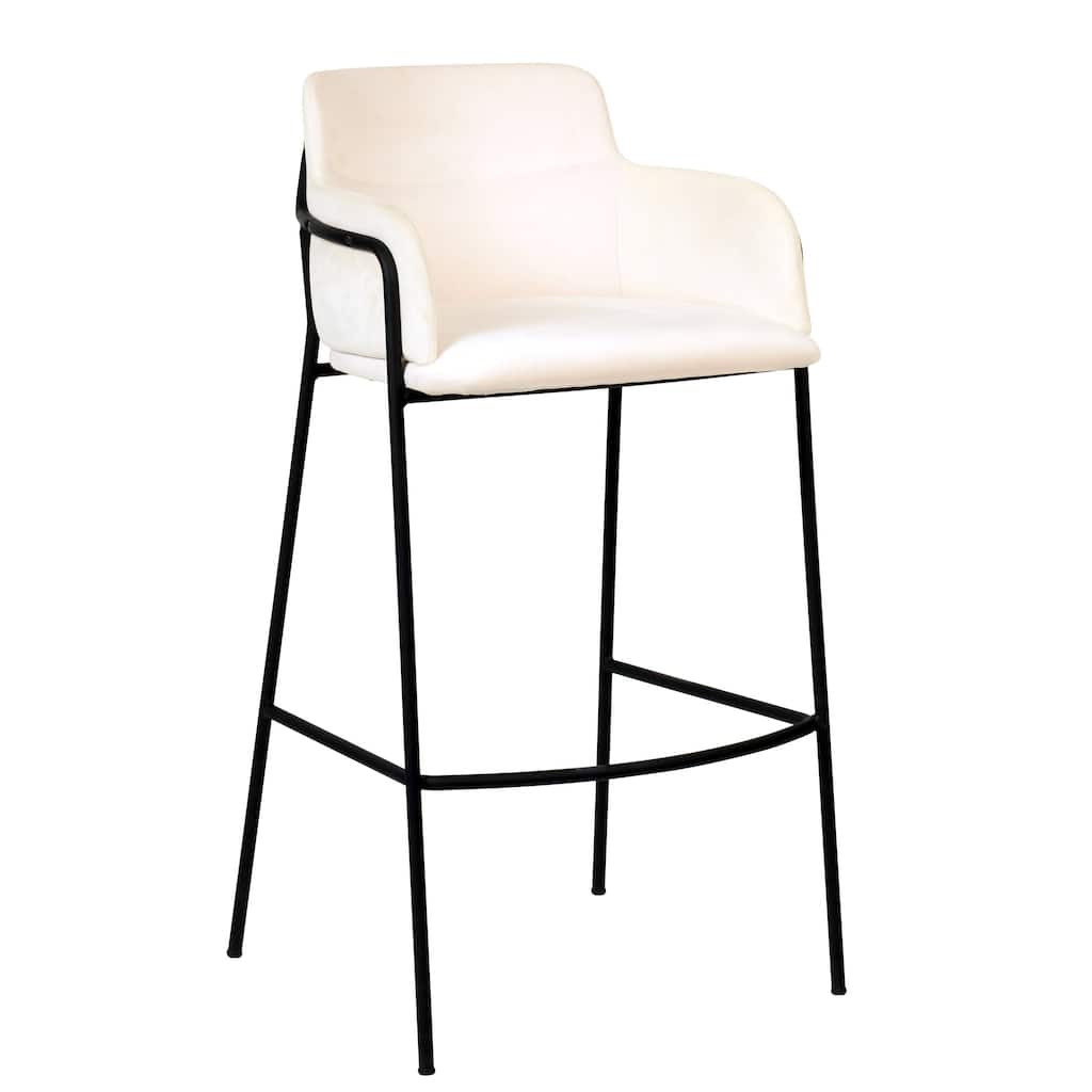 LeisureMod 40" Velvet Upholstered Bar Stool - Counter Height Bar Stool with Stainless-Steel Frame and Footrest for Home Bar