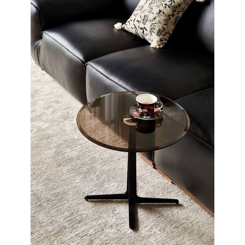 End Table Glass Top Side/End Drink Table - Tall Modern Round Accent Metal Nightstand Furniture for Living Room-19.69" Round