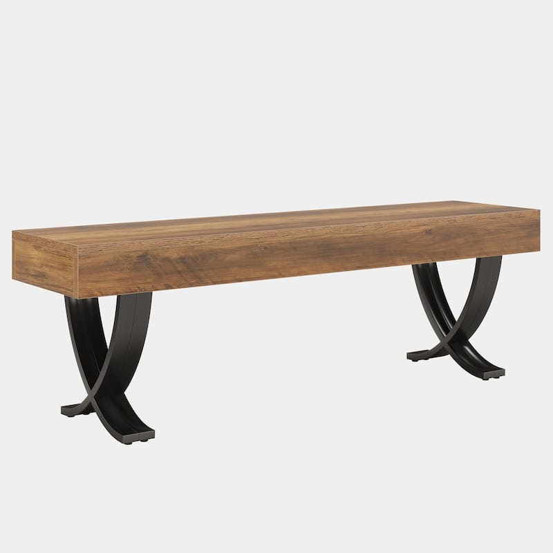 Wooden Dining Bench Metal Legs, 55-Inch Rustic Kitchen Bench