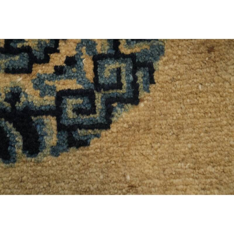 Hand Knotted Oriental 100% Wool Carpet Traditional Geometric Yellow & Gold Art Deco Area Rug - 4' 2'' X 2' 2''