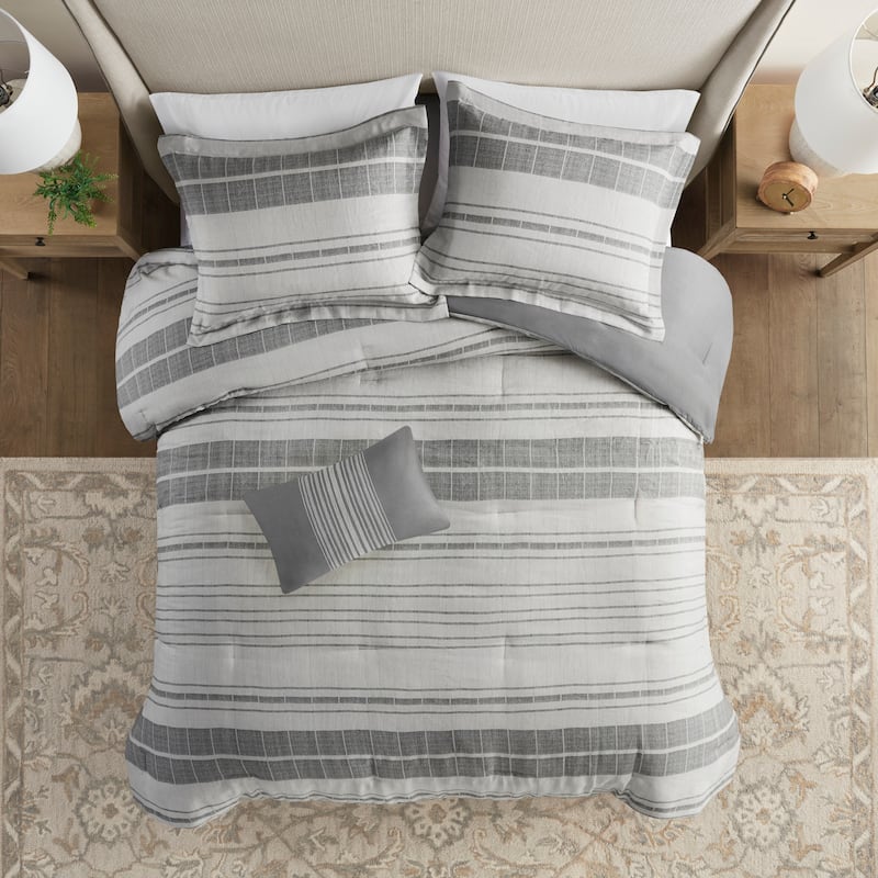 Madison Park Nico 4 Piece Stripe Comforter Set with Throw Pillow