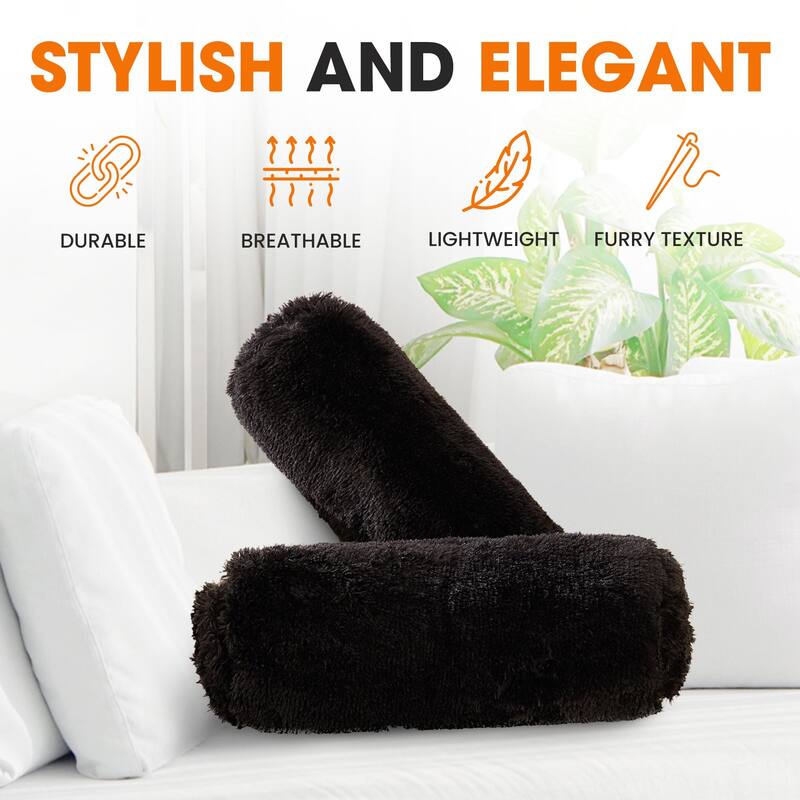 Cheer Collection 8" x 24" Set of 2 Shaggy Long Hair Bolster Pillows